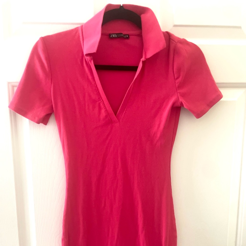 Pink Collared Short Sleeve Dress